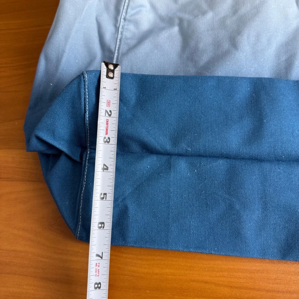 Athleta Ombre Tote Bag Teal Blue‎ White Canvas Beach Travel Everyday Carryall